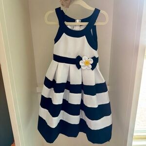 Bonnie Jean Navy + White Striped Dress, girls size 4/4t